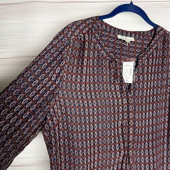 NWT Roz & Ali Blouse Top Roll Tab Sleeve Split Neck size XL - Picture 4 of 13